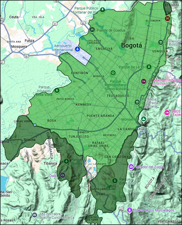Mapa de cobertura de EcoBikeMess en Bogotá
